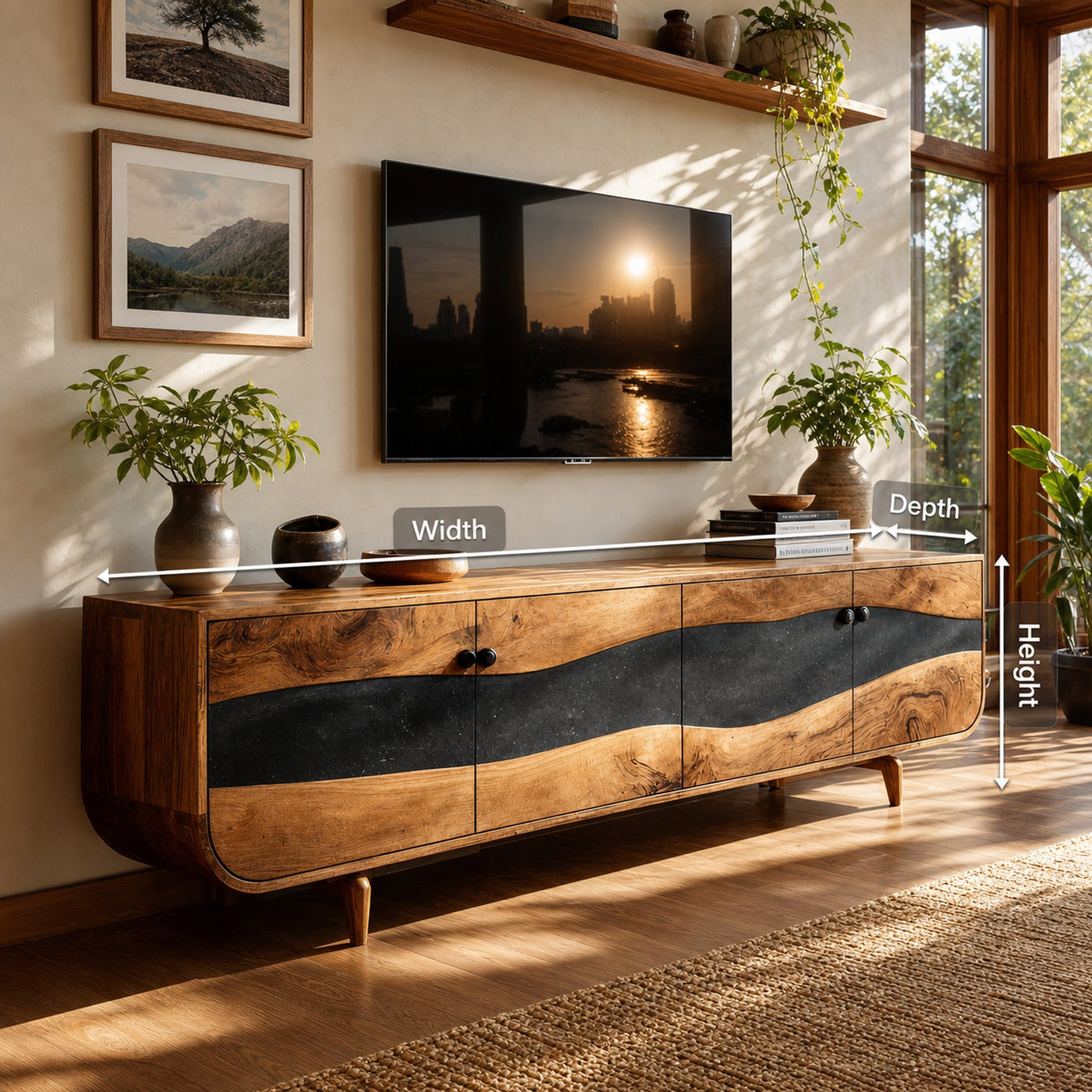 Handcrafted Wooden Live Edge TV Stand For Furniture Decor - product view 7