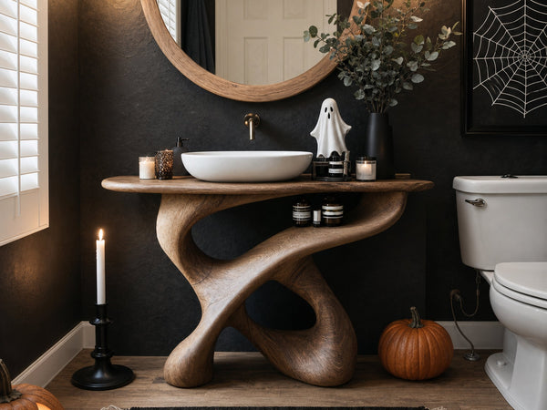Handcrafted Wooden Live Edge Vanity For Bathroom Halloween Decor