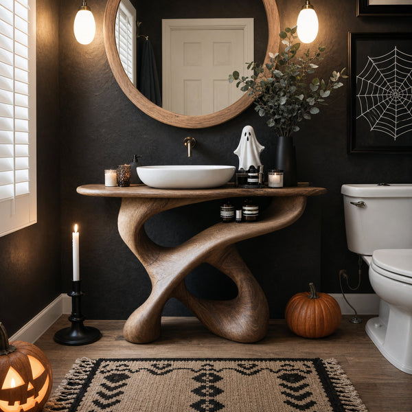 Handcrafted Wooden Live Edge Vanity For Bathroom Halloween Decor
