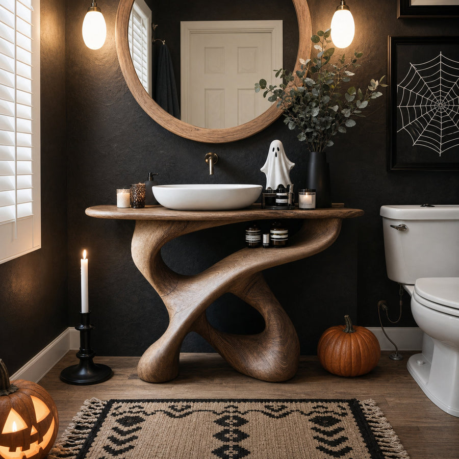 Handcrafted Wooden Live Edge Vanity For Bathroom Halloween Decor