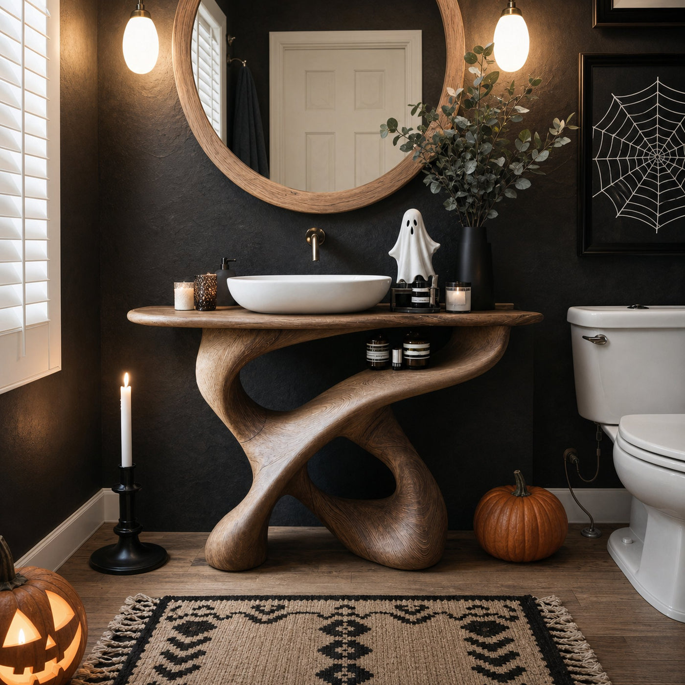 Handcrafted Wooden Live Edge Vanity For Bathroom Halloween Decor