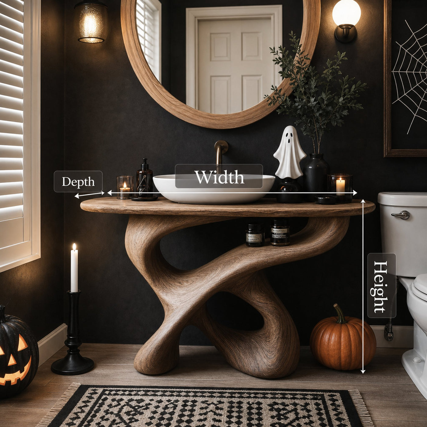 Handcrafted Wooden Live Edge Vanity For Bathroom Halloween Decor - product view 6