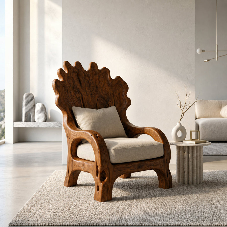 Handcrafted Wooden Lounge Chair For Living Room And Reading Nook