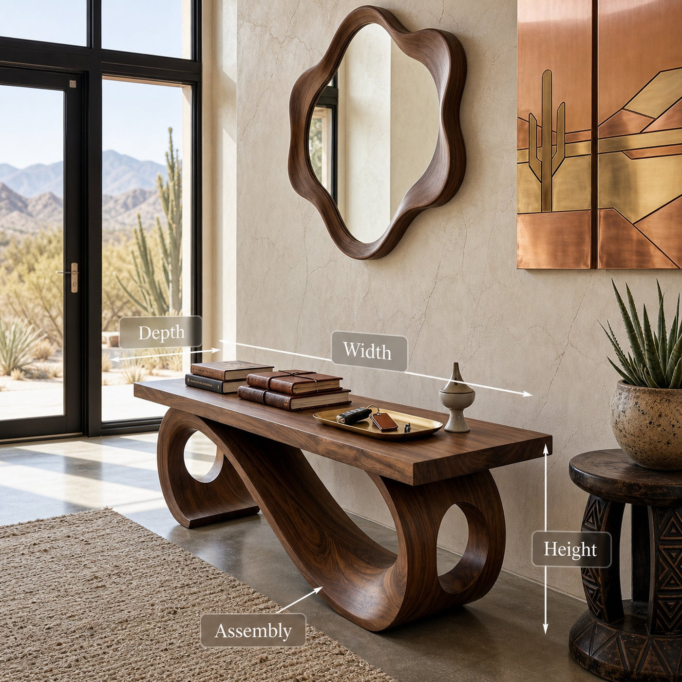 Handcrafted Wooden Sculptural Bench Curved Base Design For Hallway - product view 8