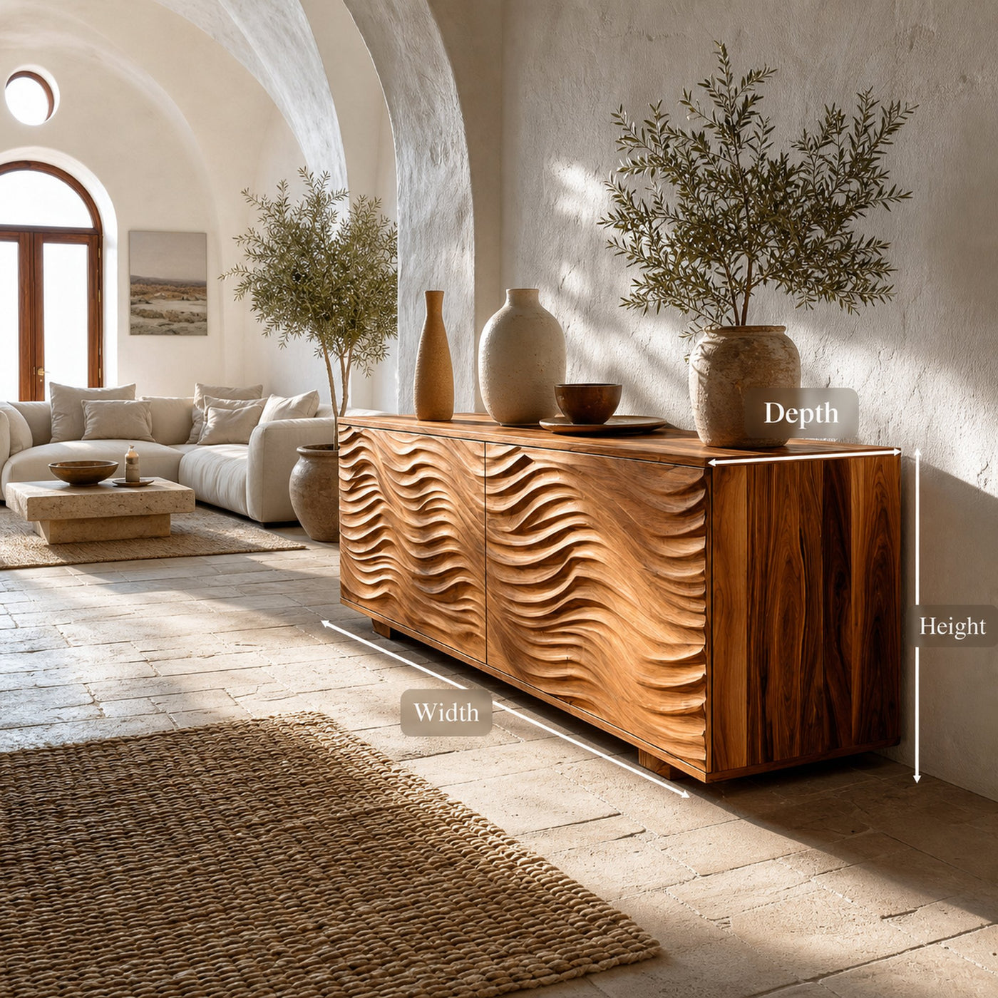 Handcrafted Wooden Sideboard With Sculpted Wave For Living Room - product view 8