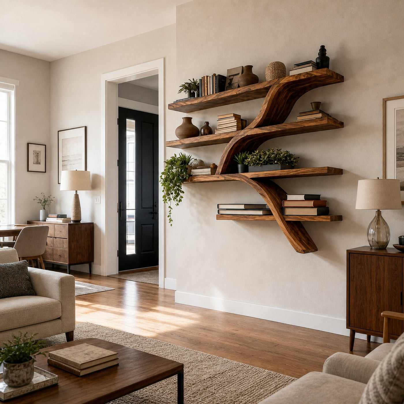 Handcrafted Wooden Wall Bookshelf With Organic Shape For Home - product view 6