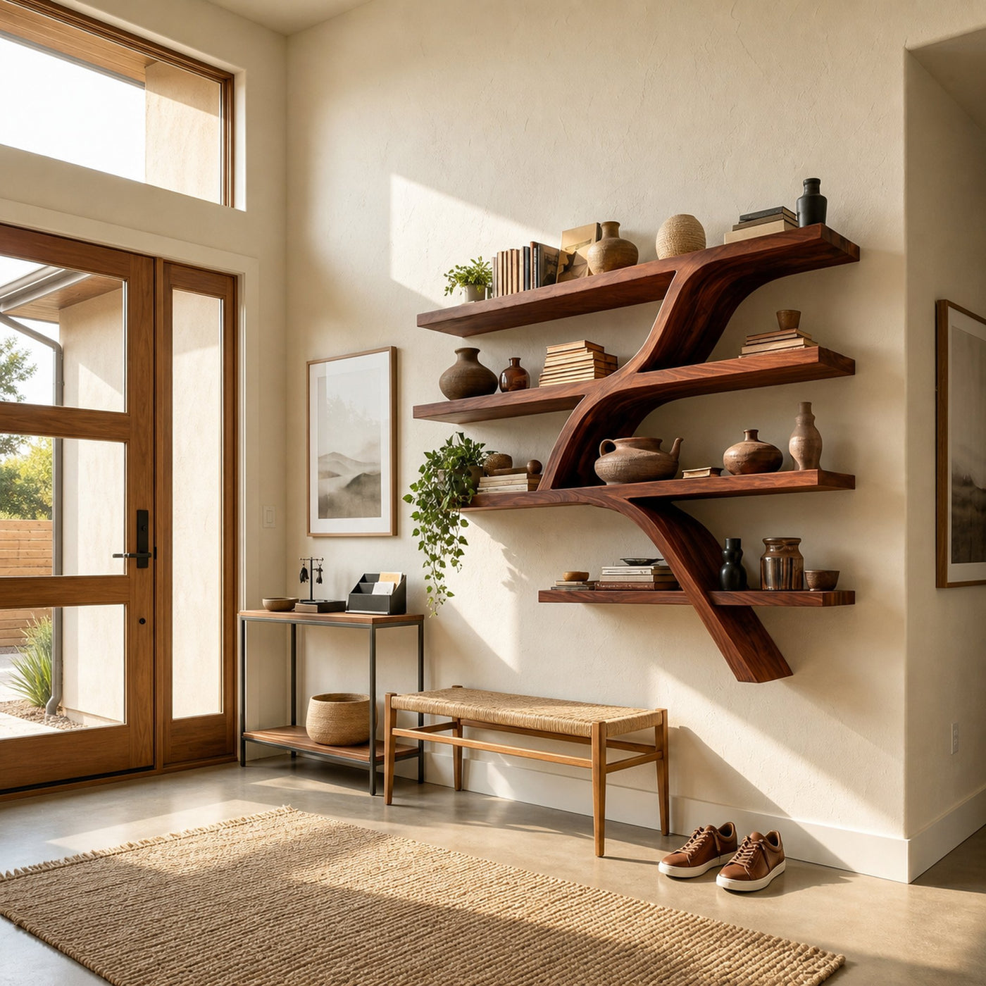 Handcrafted Wooden Wall Bookshelf With Organic Shape For Home - product view 7