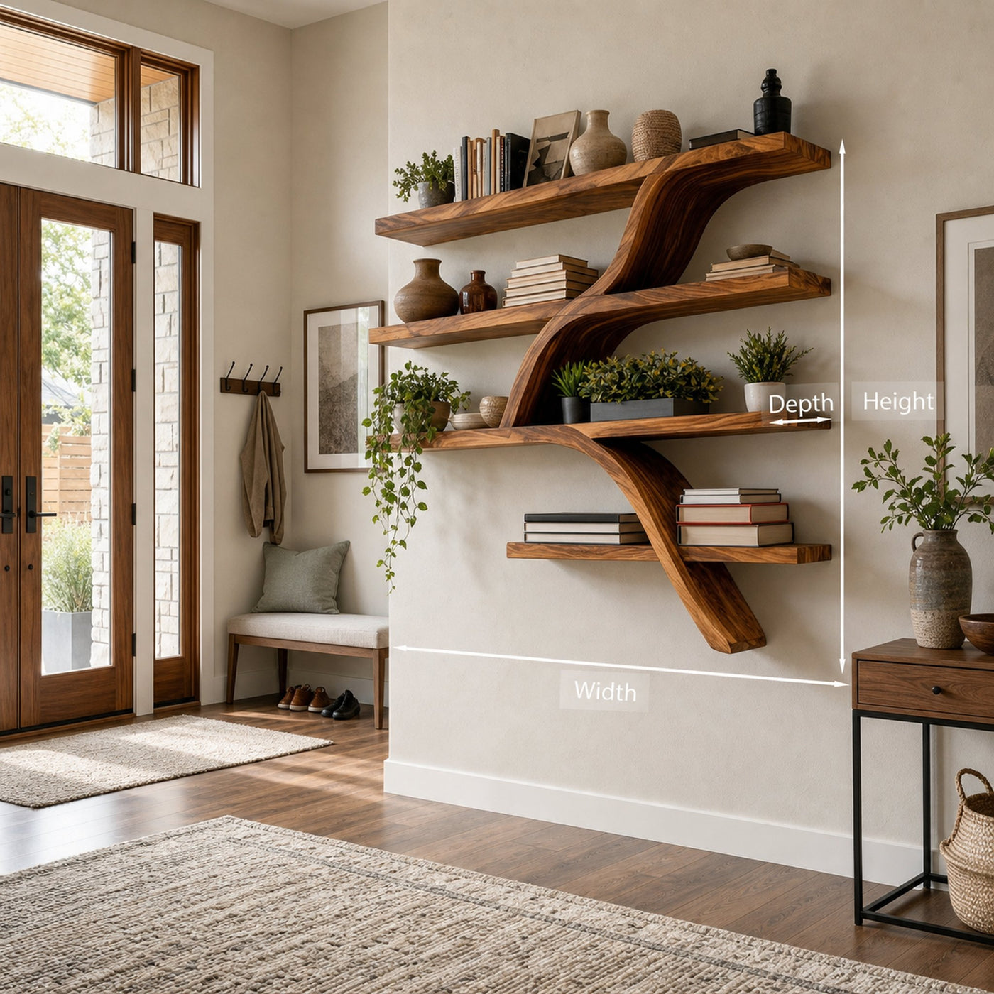 Handcrafted Wooden Wall Bookshelf With Organic Shape For Home - product view 8