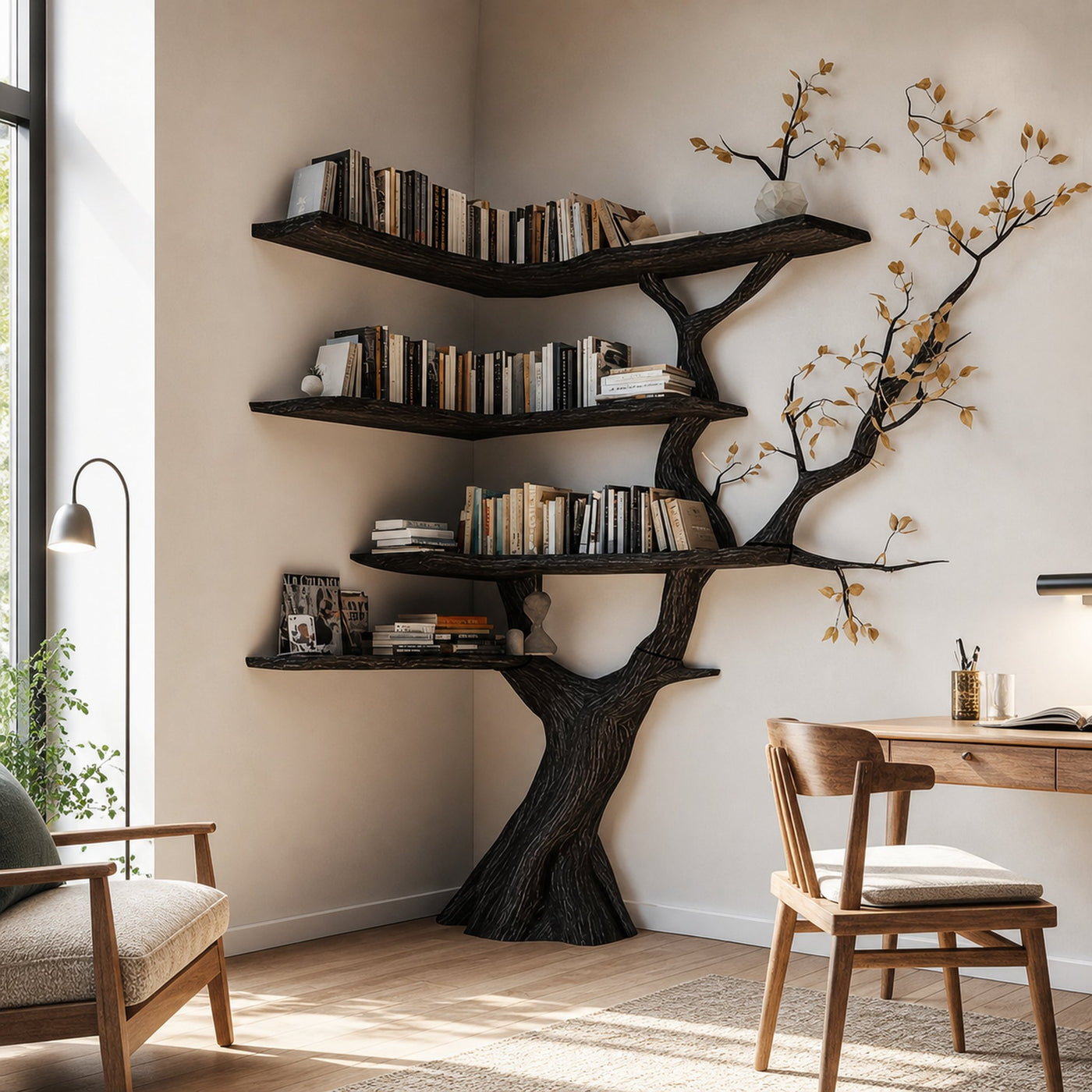 Handmade Corner Tree Bookshelf Living Room Decor