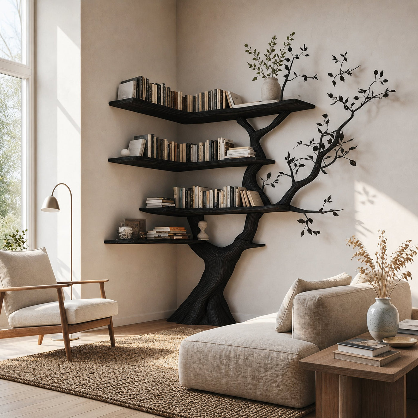Handmade Corner Tree Bookshelf Living Room Decor - product view 3