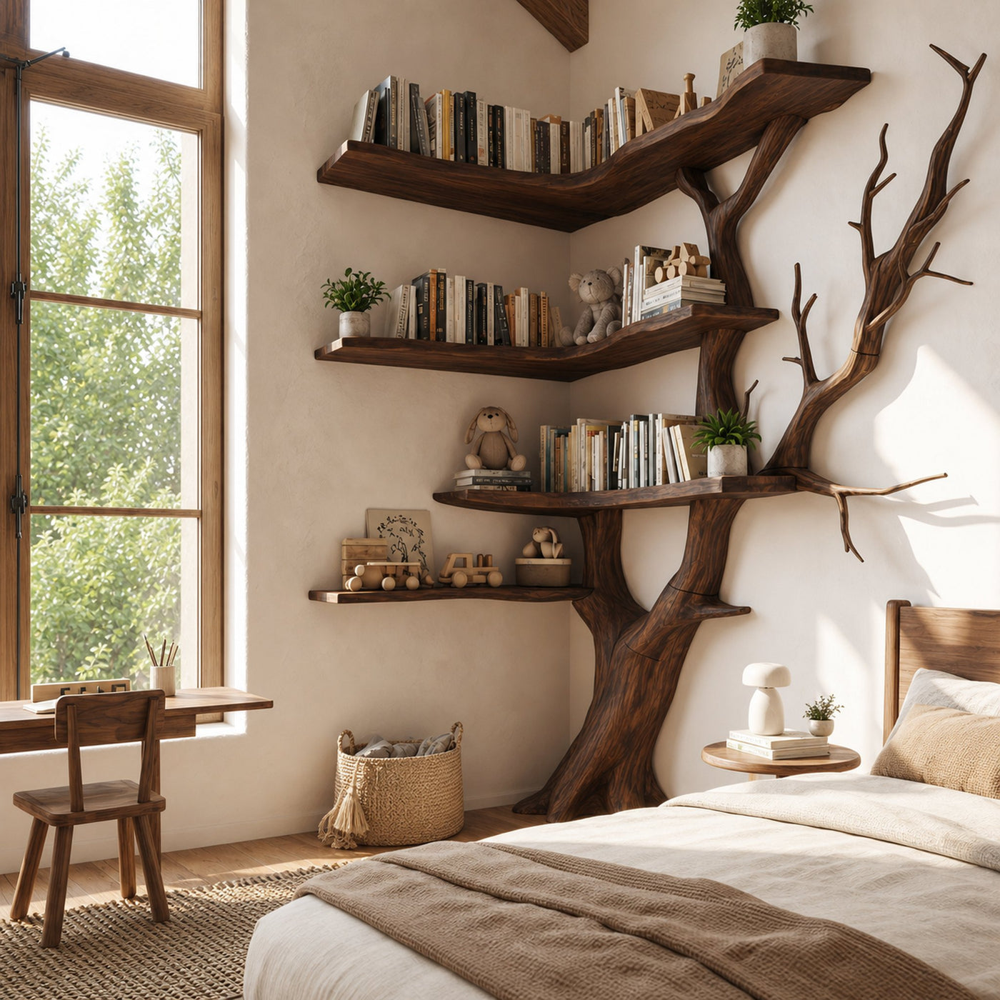 Handmade Corner Tree Bookshelf Living Room Decor - product view 4