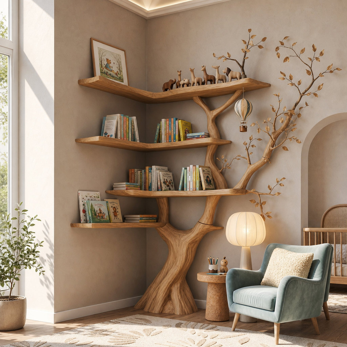 Handmade Corner Tree Bookshelf Living Room Decor - product view 5
