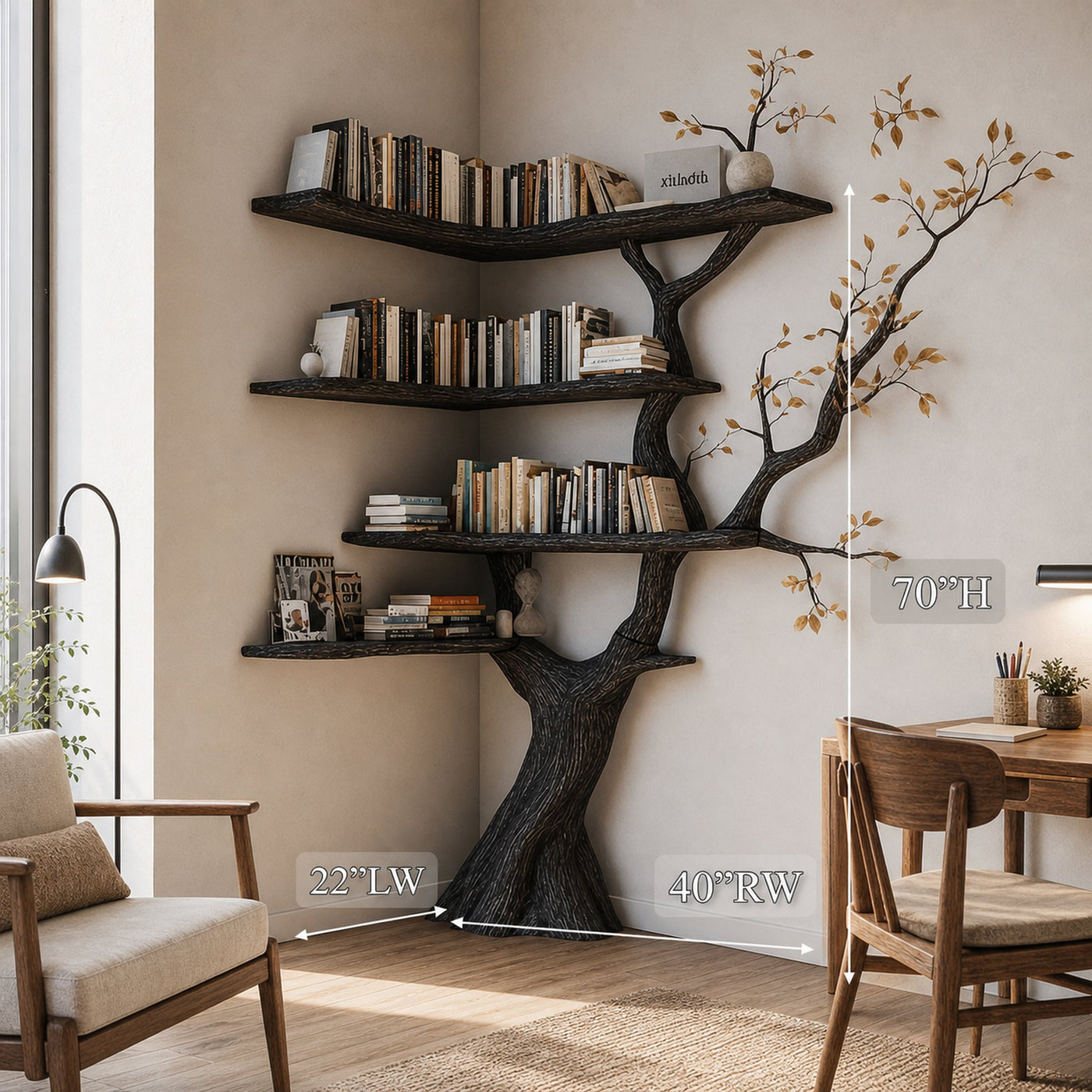 Handmade Corner Tree Bookshelf Living Room Decor - product view 8