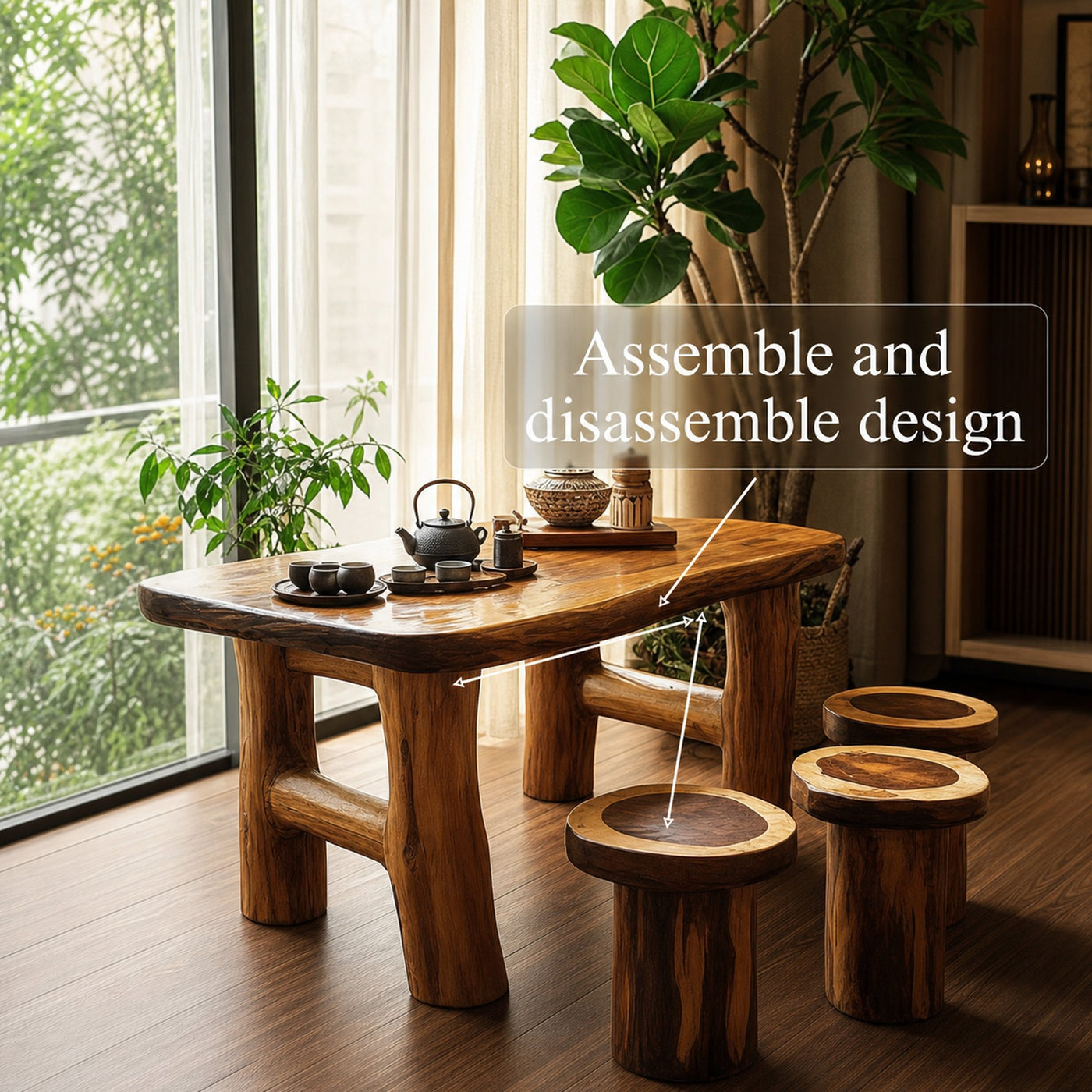 Handmade Table Set Tea Table Set Rustic Decor Living Room Gift - product view 5