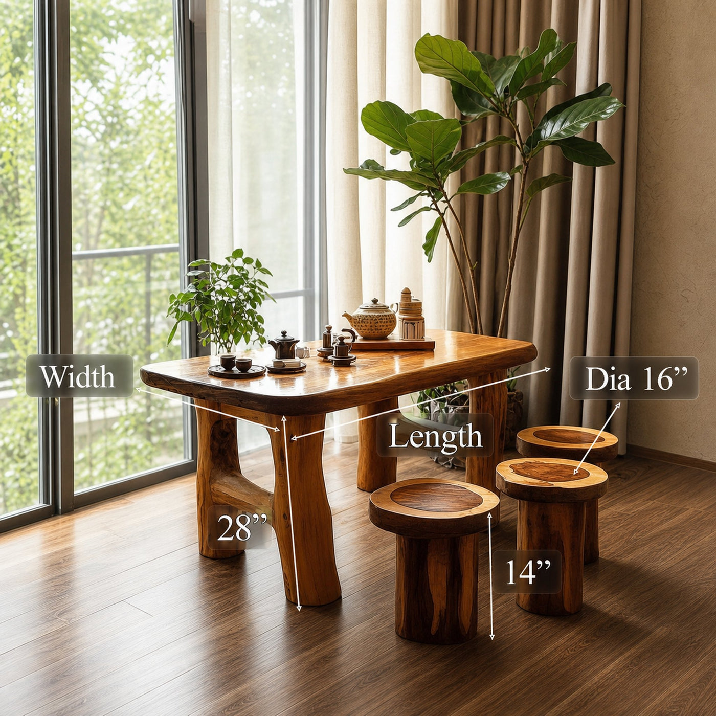 Handmade Table Set Tea Table Set Rustic Decor Living Room Gift - product view 6
