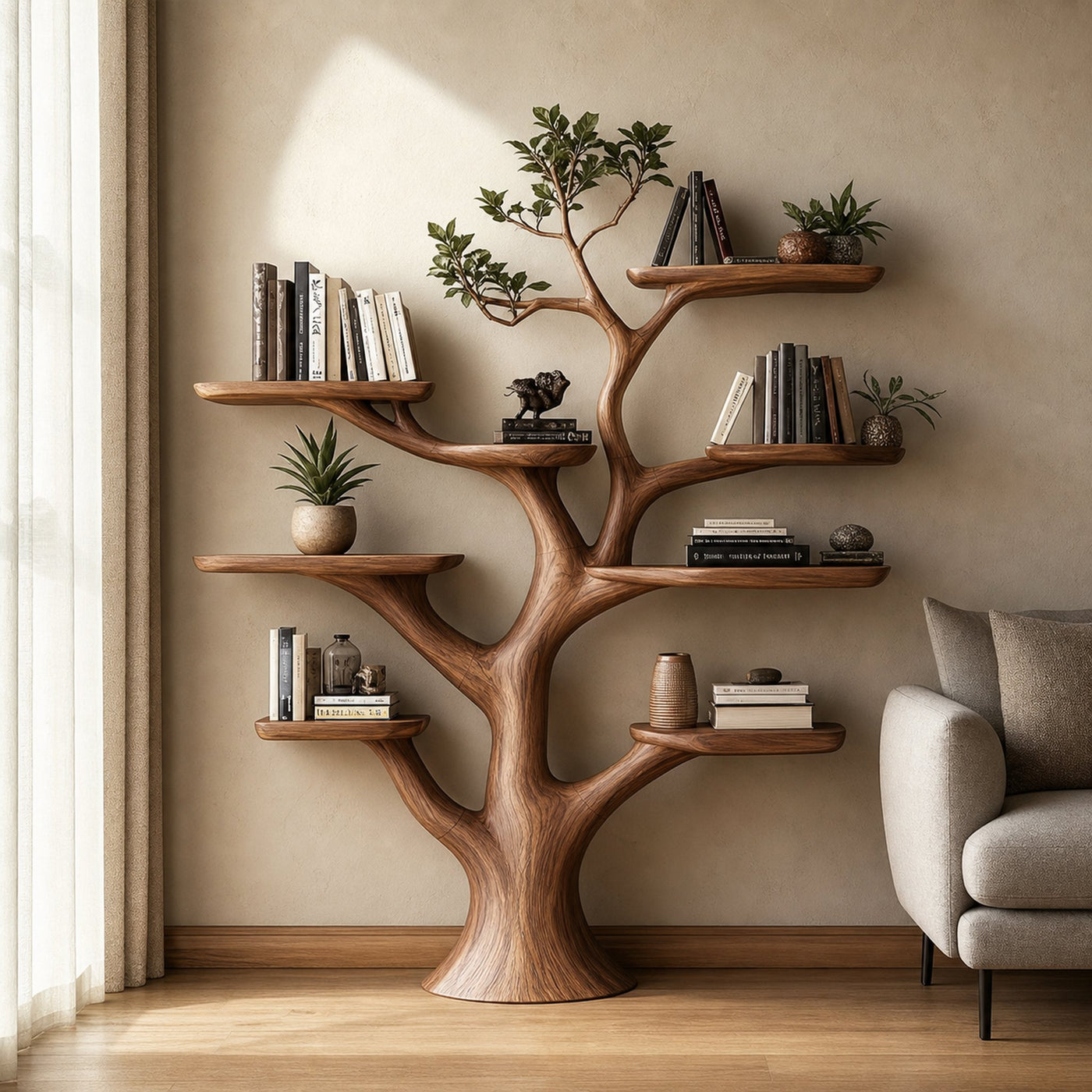Handmade Walnut Tree Shelf Living Room Decor Gift