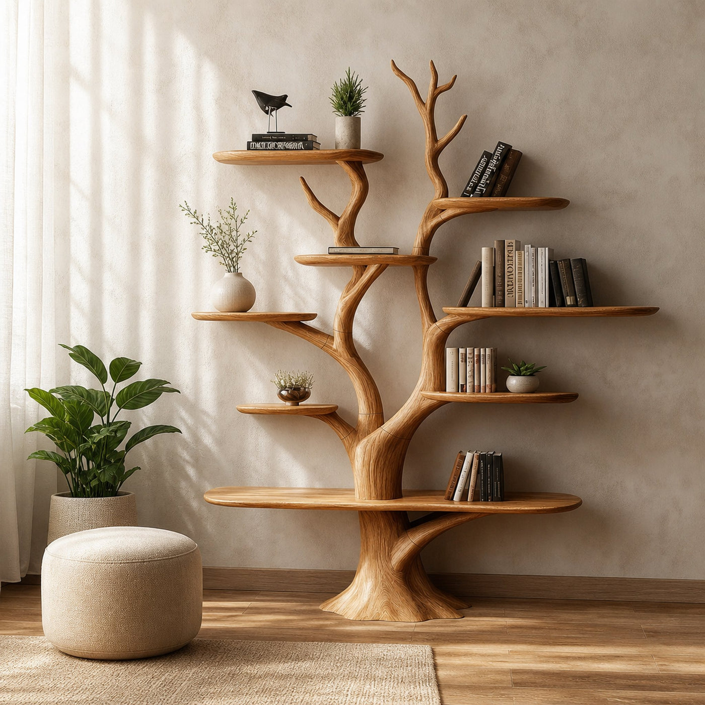 Handmade Walnut Wood Bookshelf Tree Shelf Living Room Decor Family Gift