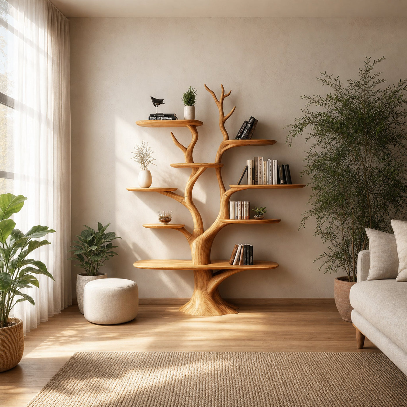 Handmade Walnut Wood Bookshelf Tree Shelf Living Room Decor Family Gift - product view 2