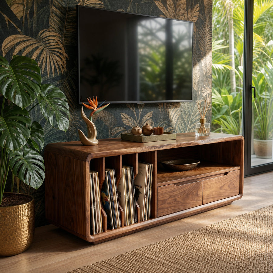 Handmade Wooden TV Cabinet Organic Curved Form