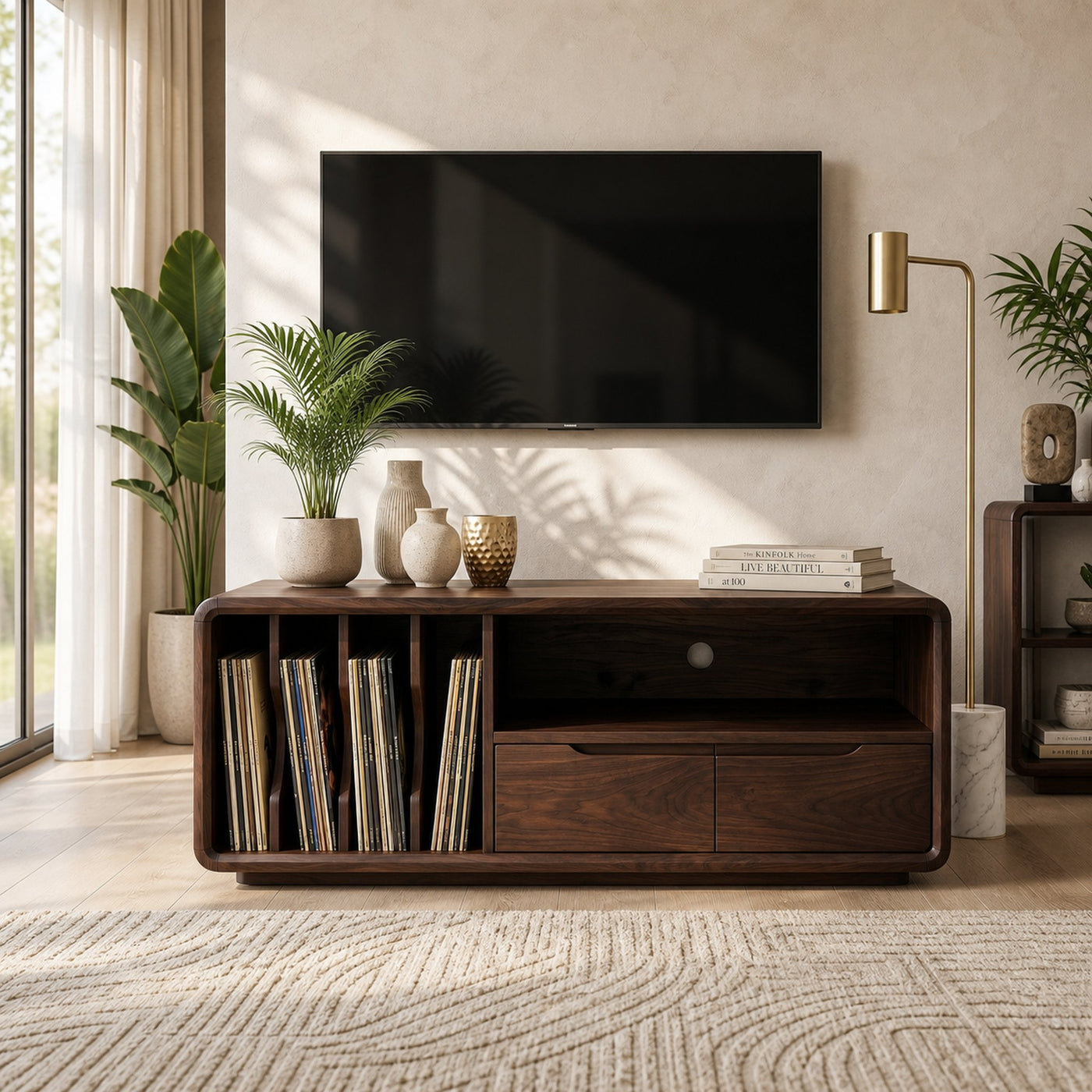 Handmade Wooden TV Cabinet Organic Curved Form - product view 7