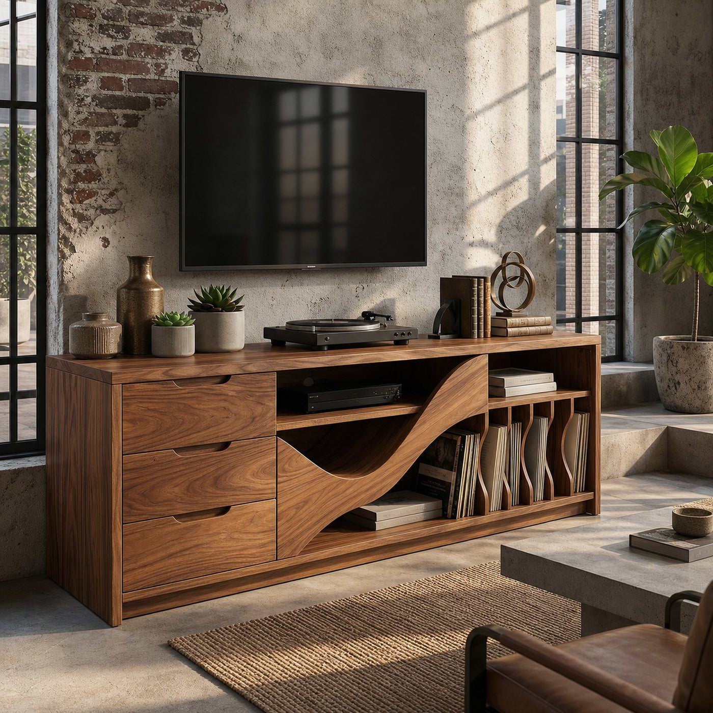 Industrial Wooden TV Cabinet Contemporary Loft Living