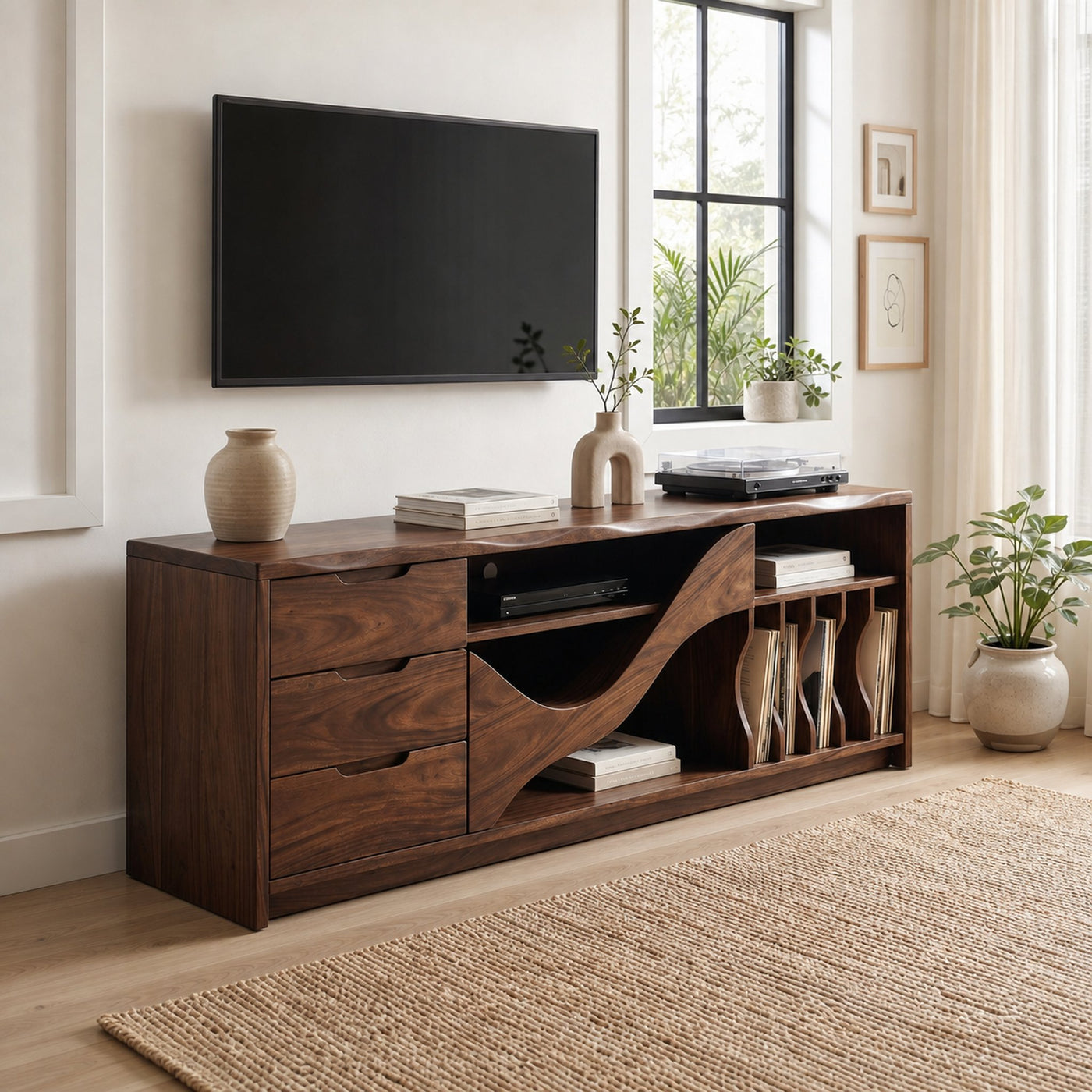Industrial Wooden TV Cabinet Contemporary Loft Living - product view 7