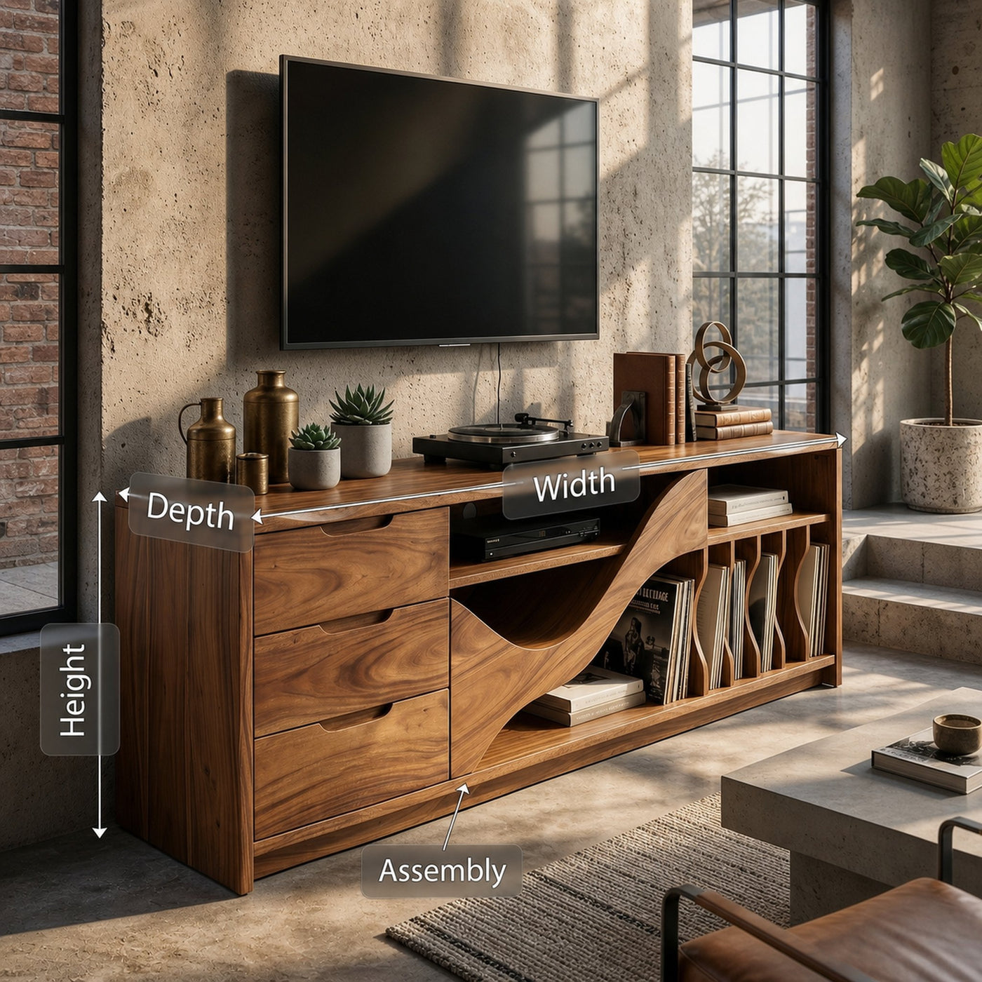 Industrial Wooden TV Cabinet Contemporary Loft Living - product view 8