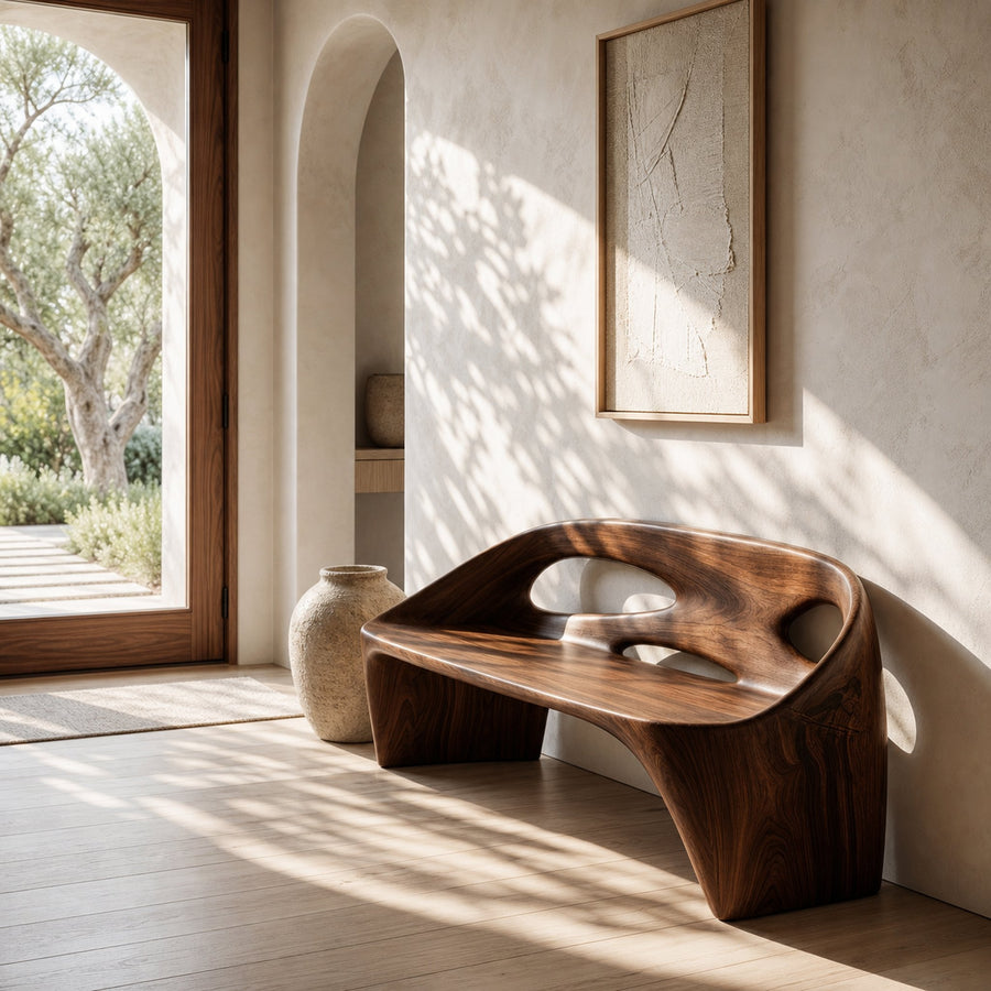 Japandi Natural Wood Bench For Living Room Furniture