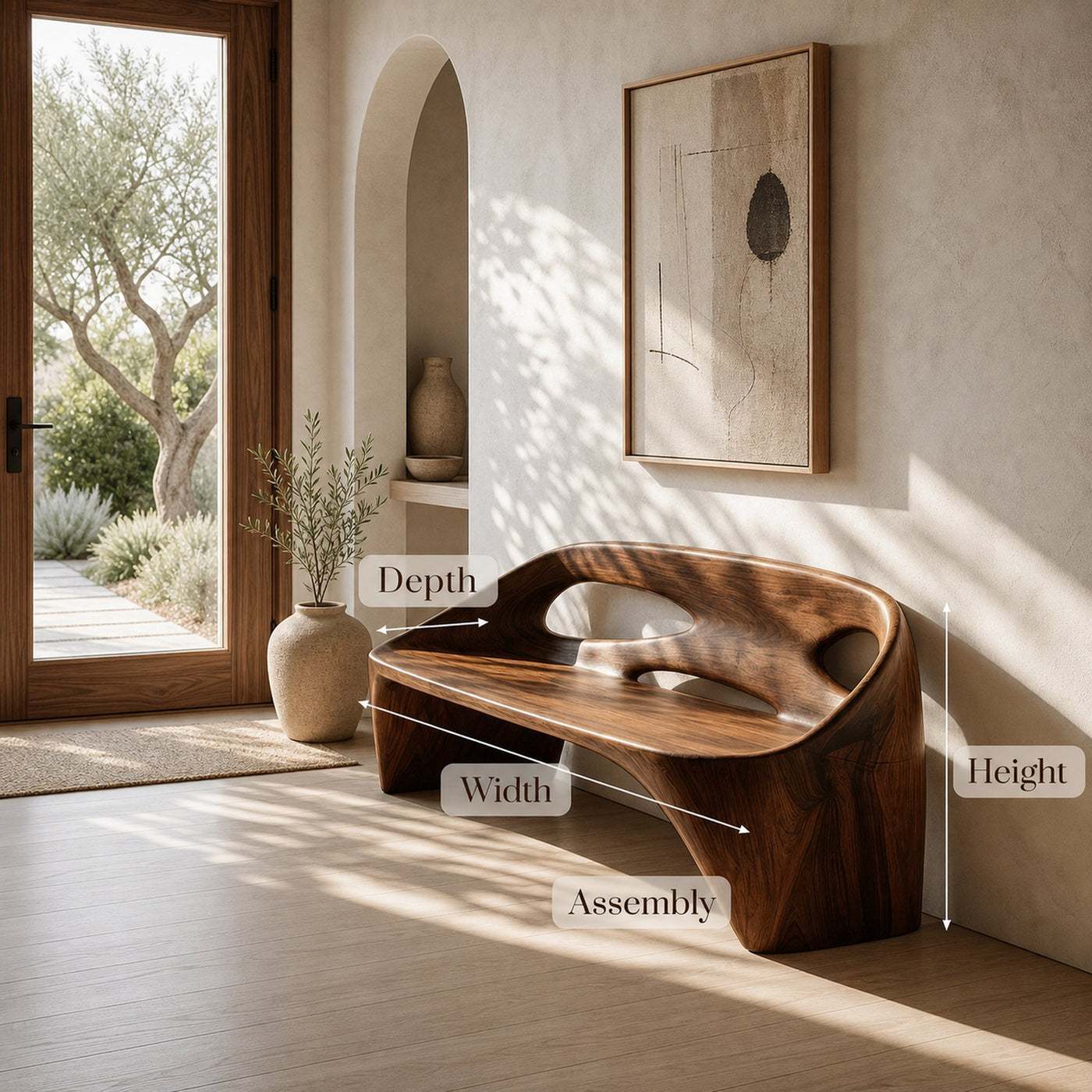 Japandi Natural Wood Bench For Living Room Furniture - product view 8