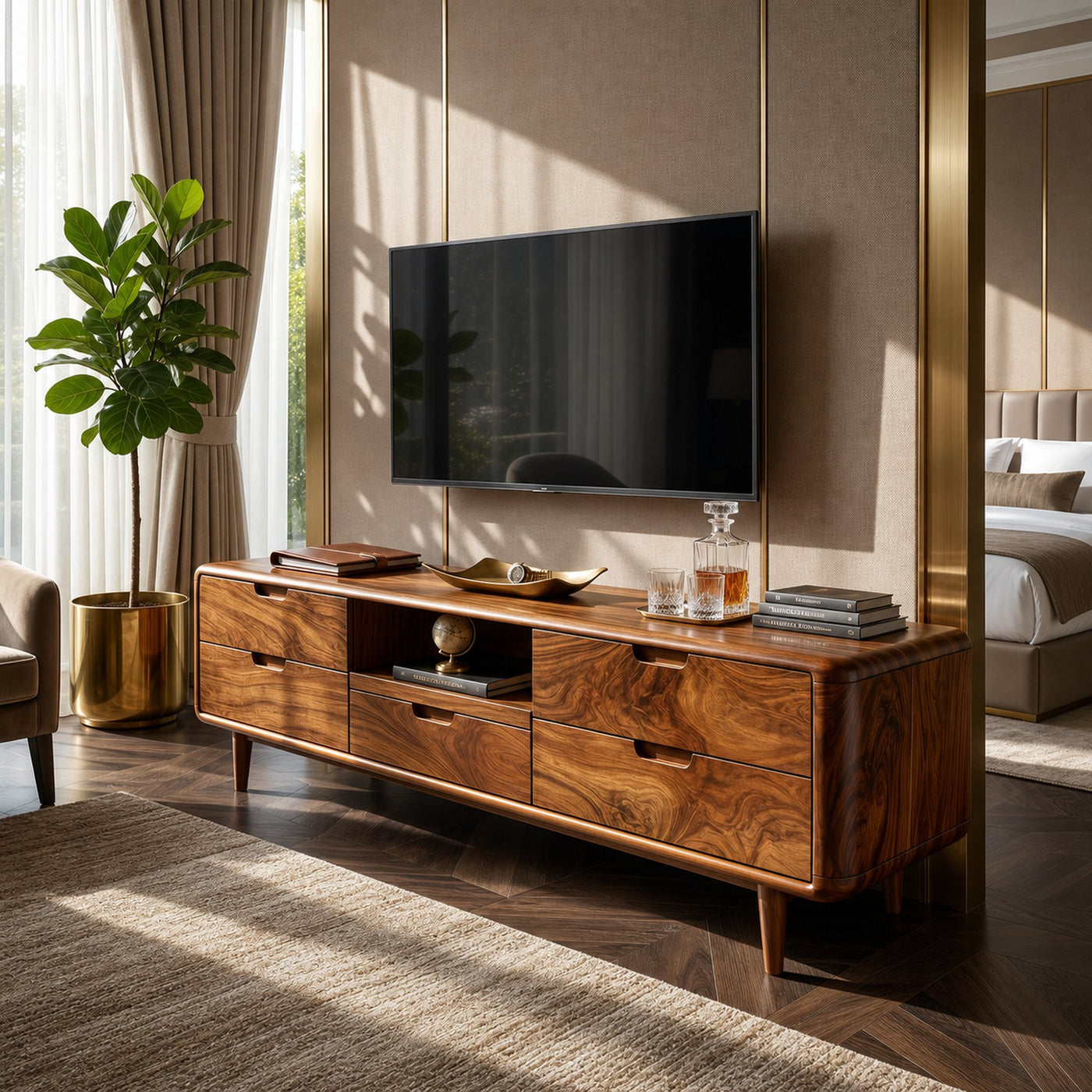 Japanese Zen TV Stand For Wabi Sabi Interior Design