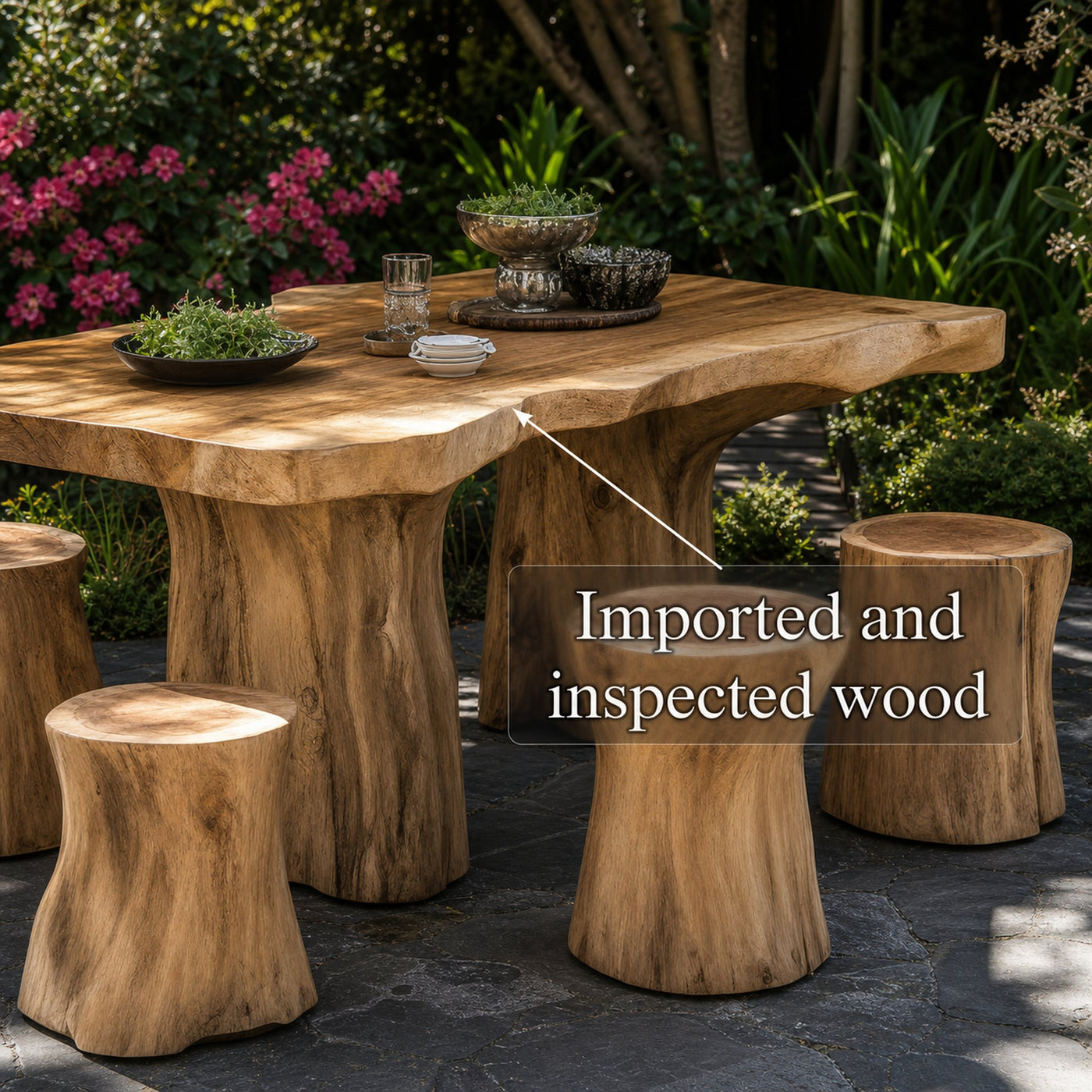 Large Rustic Live Edge Dining Table Set Home Decor Gift - product view 2