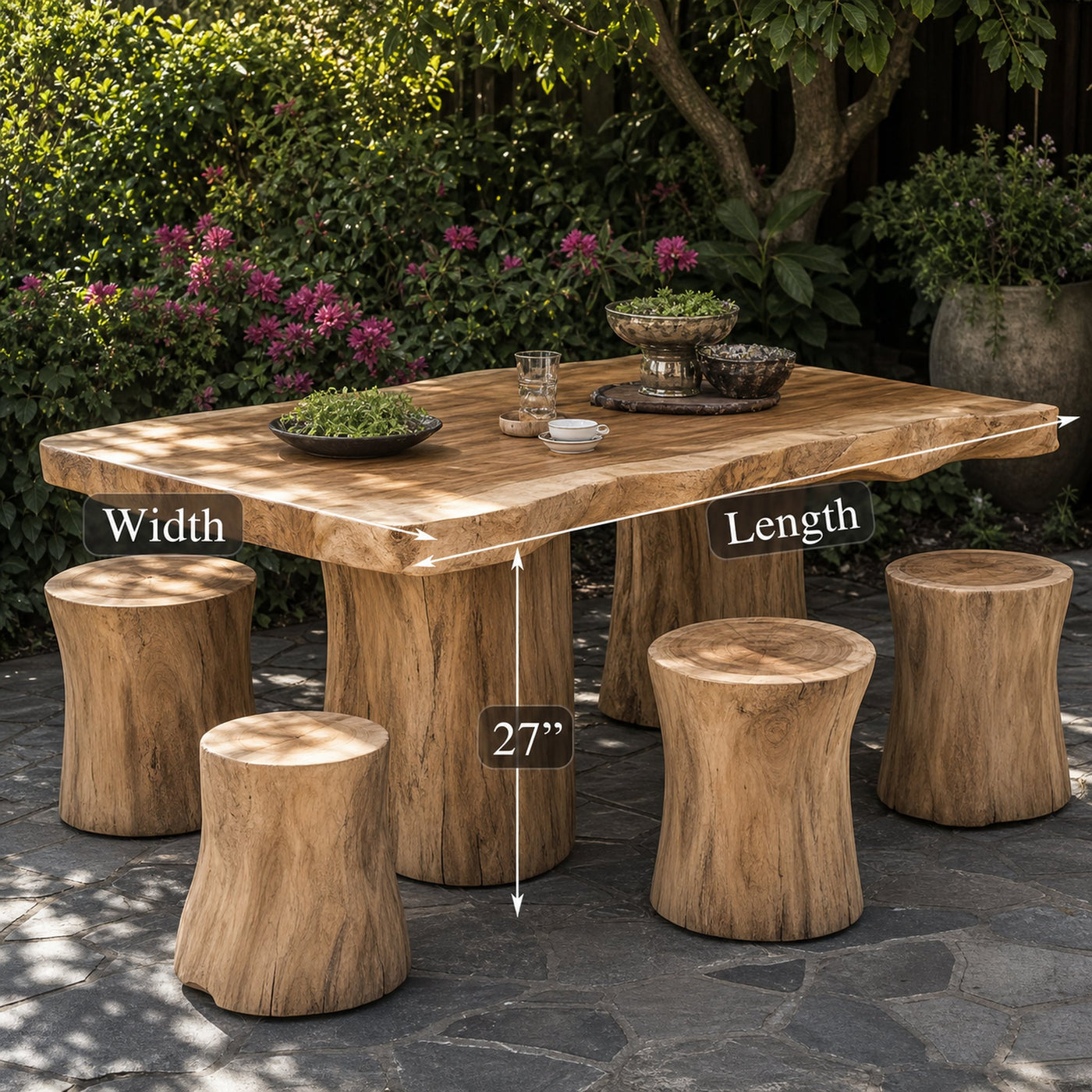 Large Rustic Live Edge Dining Table Set Home Decor Gift - product view 3