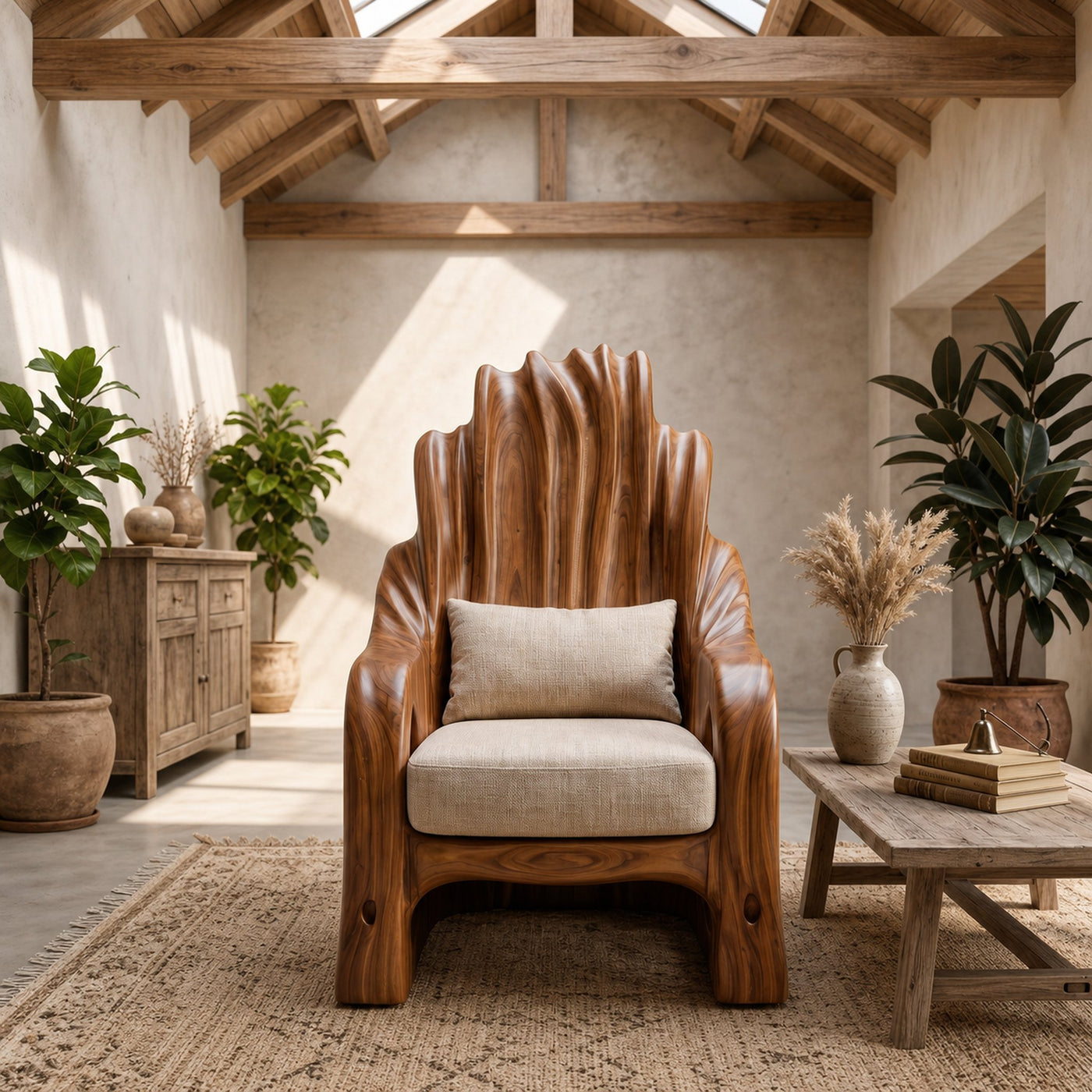 Leaf Inspired Wooden Armchair For Living Room - product view 2