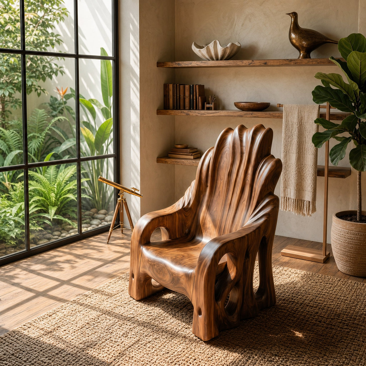 Leaf Inspired Wooden Armchair For Living Room - product view 3