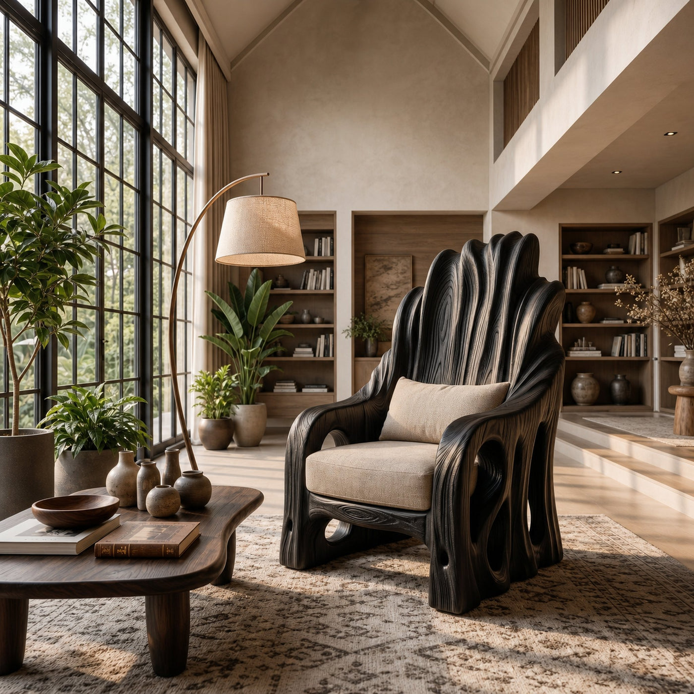 Leaf Inspired Wooden Armchair For Living Room - product view 4