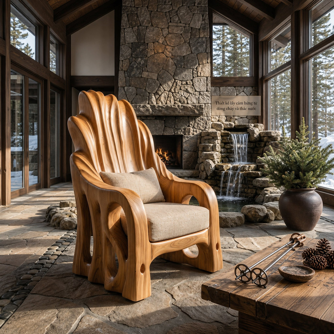 Leaf Inspired Wooden Armchair For Living Room - product view 5