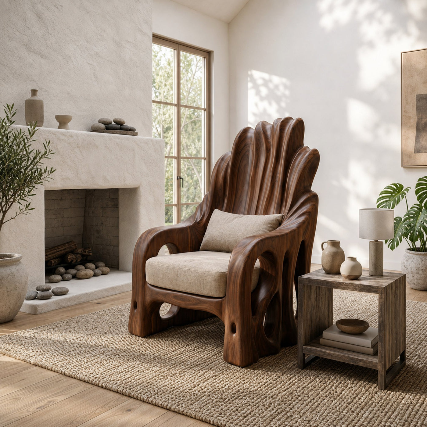 Leaf Inspired Wooden Armchair For Living Room - product view 7