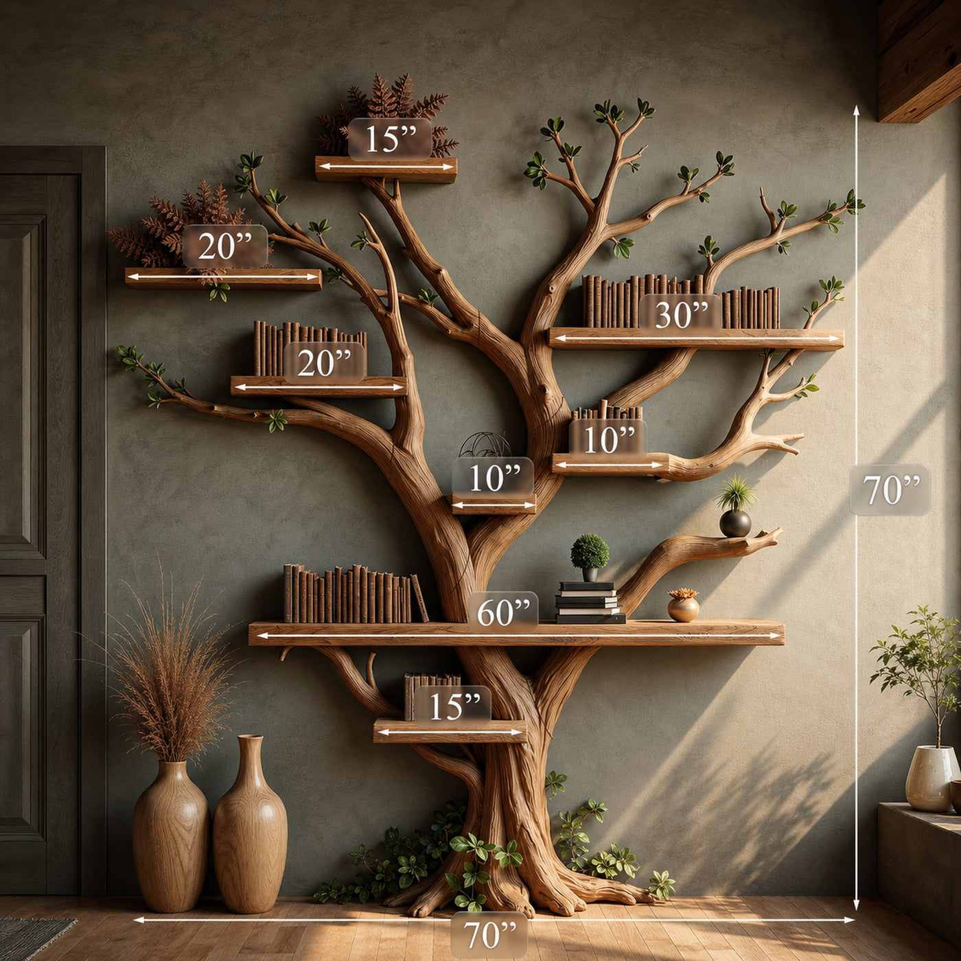 Live Edge Bookshelf Rustic Modern Shelf Decor Home - product view 6