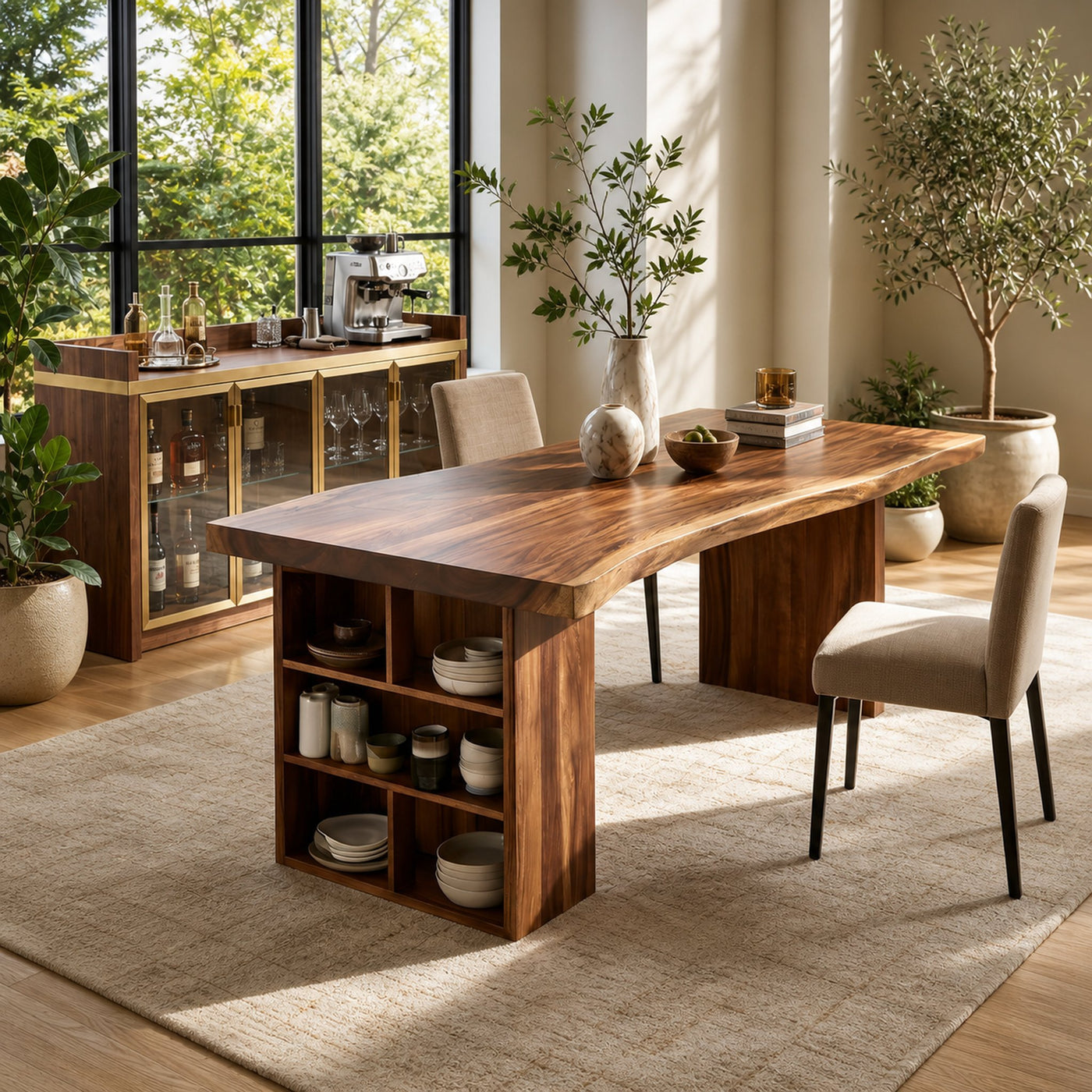 Live Edge Dining Table For Garden View Room