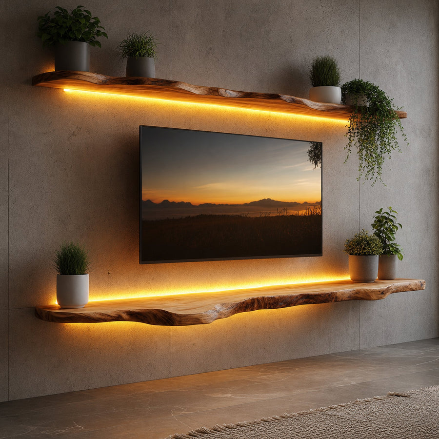 Live Edge Solid Wood TV Console For Living Room