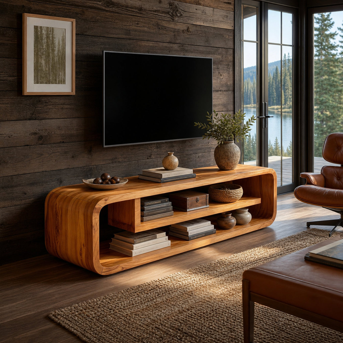 Luxury Curved Media Console For Wine Room Interior