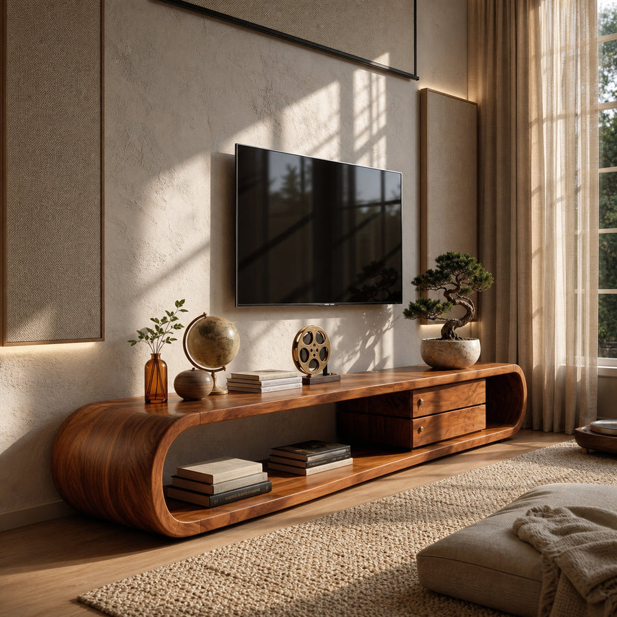 Luxury Monkeypod Media Console For Modern Interior