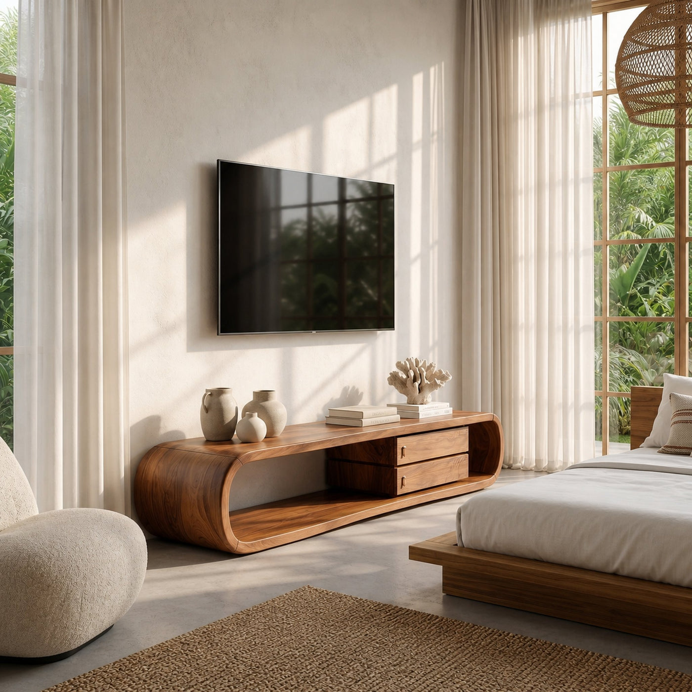 Luxury Monkeypod Media Console For Modern Interior - product view 6