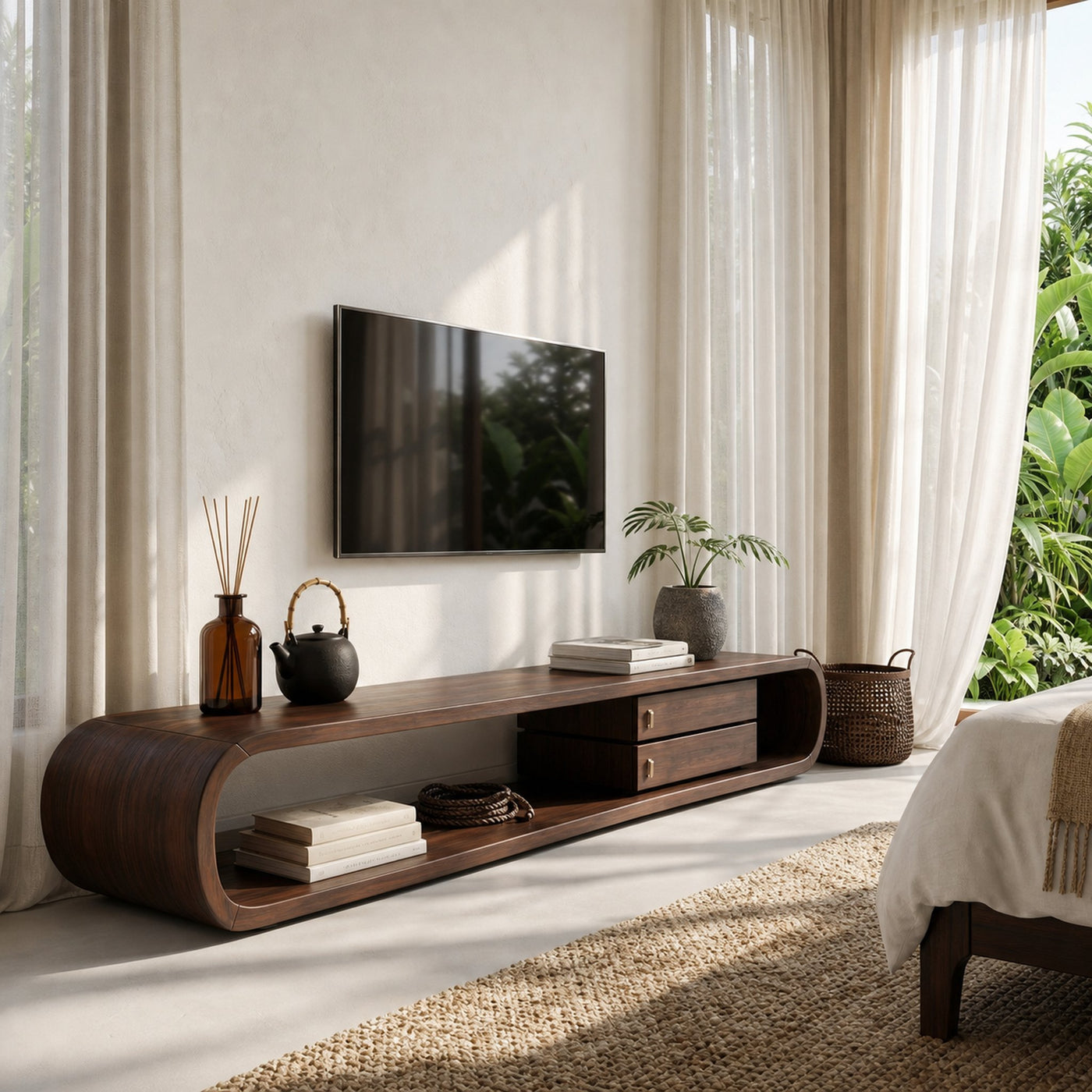 Luxury Monkeypod Media Console For Modern Interior - product view 7