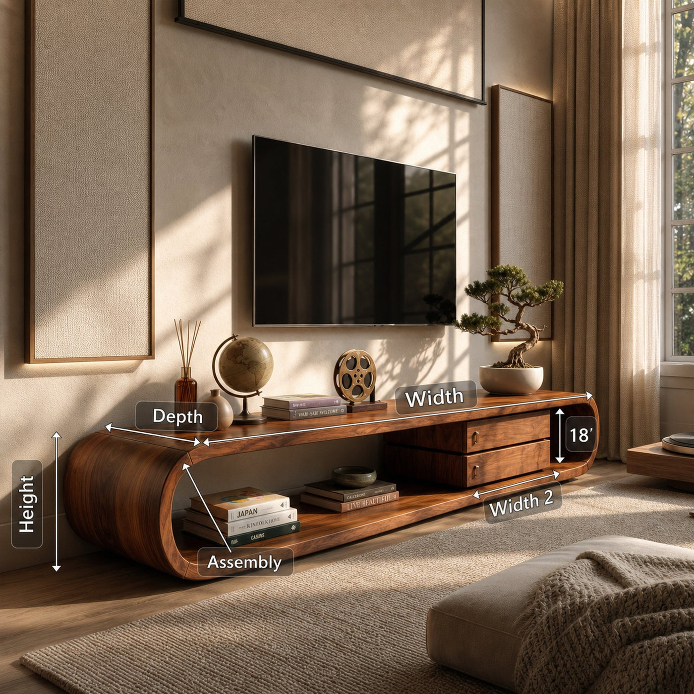 Luxury Monkeypod Media Console For Modern Interior - product view 8
