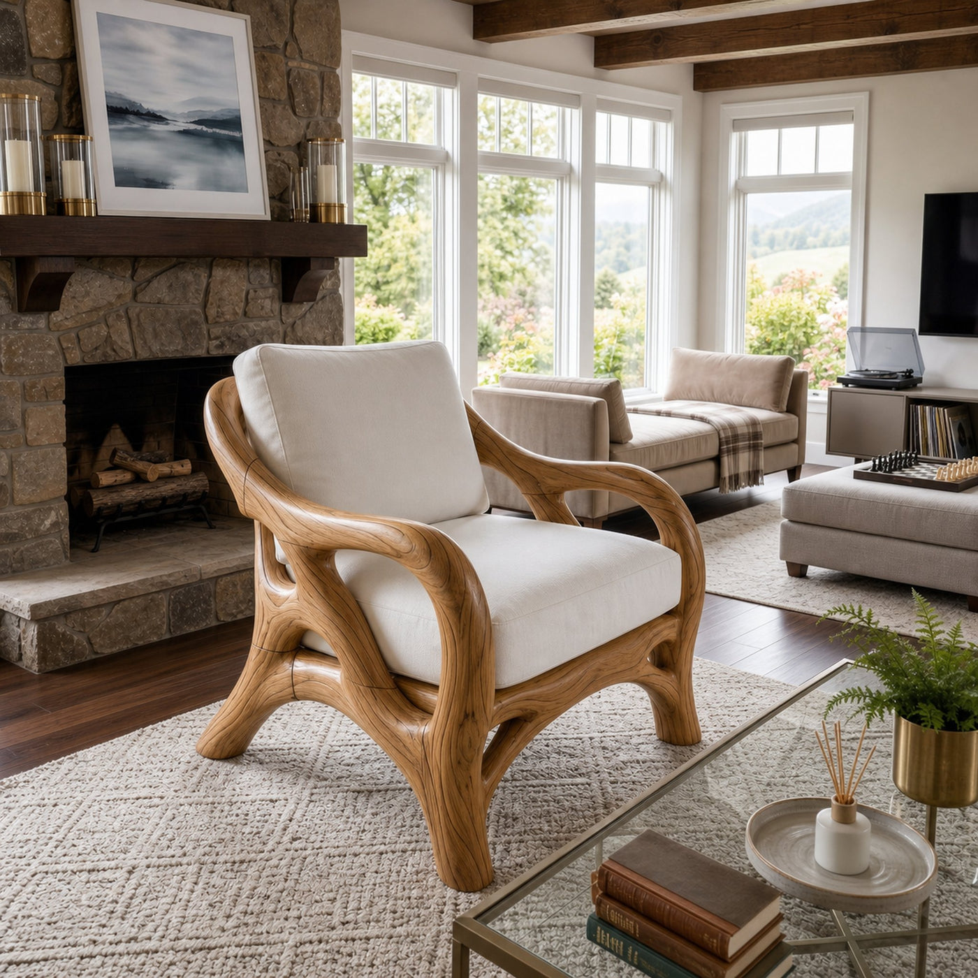 Luxury Organic Wood Lounge Chair with Sculptural Architectural Design - product view 2