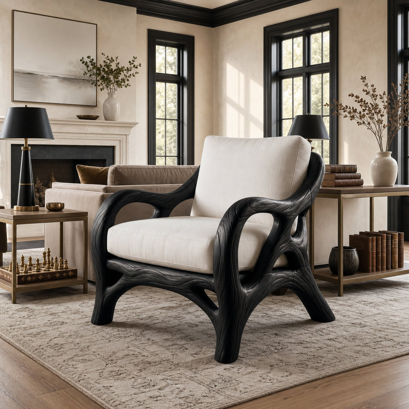 Luxury Organic Wood Lounge Chair with Sculptural Architectural Design - product view 4