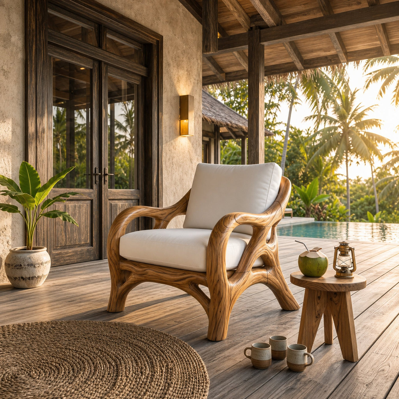 Luxury Organic Wood Lounge Chair with Sculptural Architectural Design - product view 5