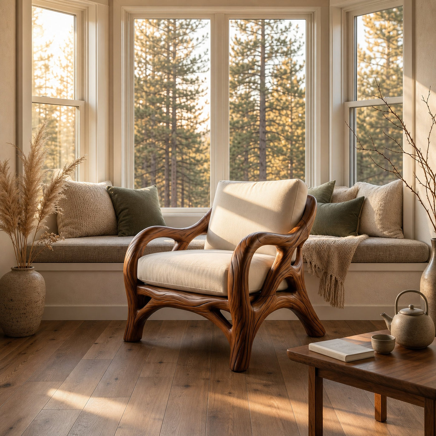 Luxury Organic Wood Lounge Chair with Sculptural Architectural Design - product view 6