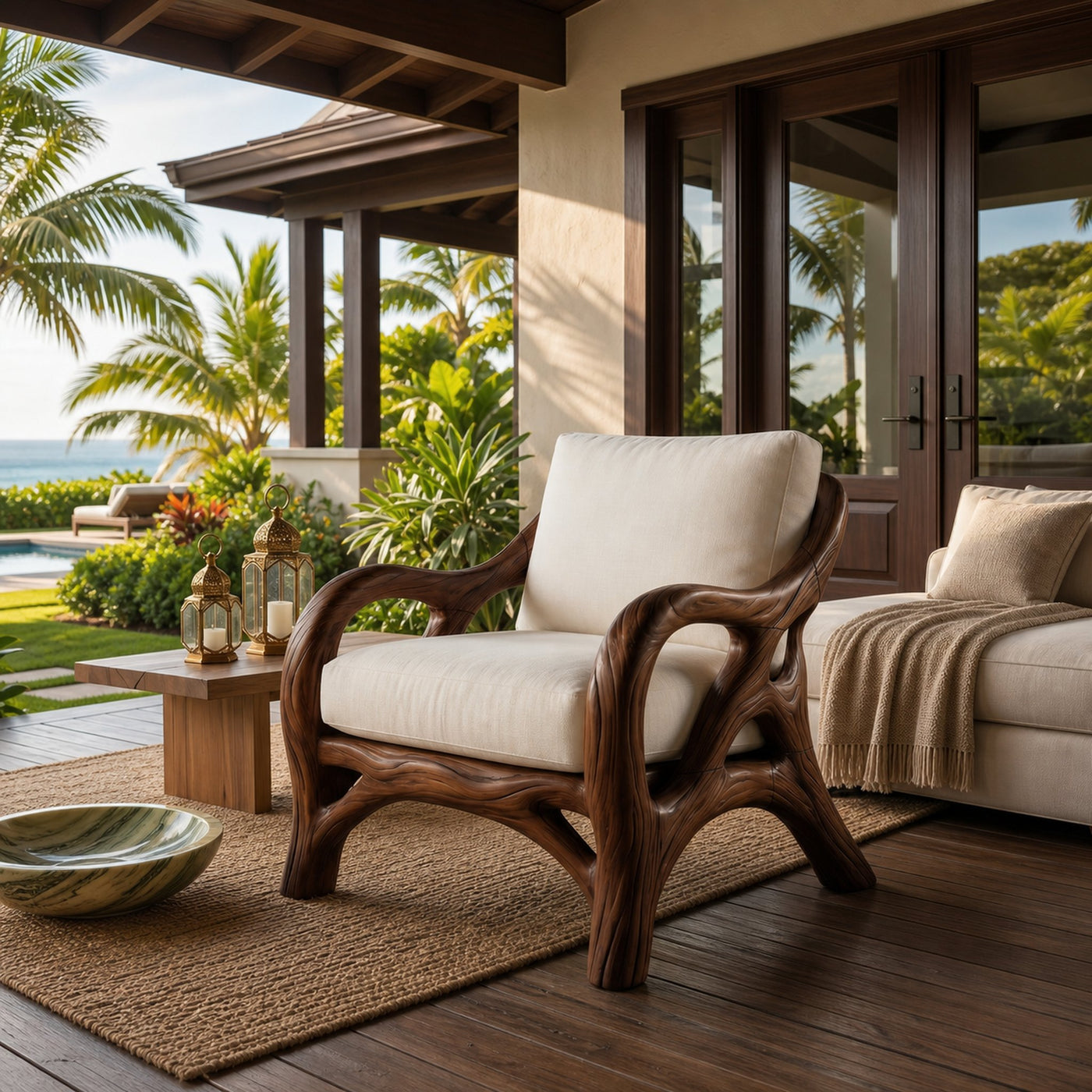Luxury Organic Wood Lounge Chair with Sculptural Architectural Design - product view 7